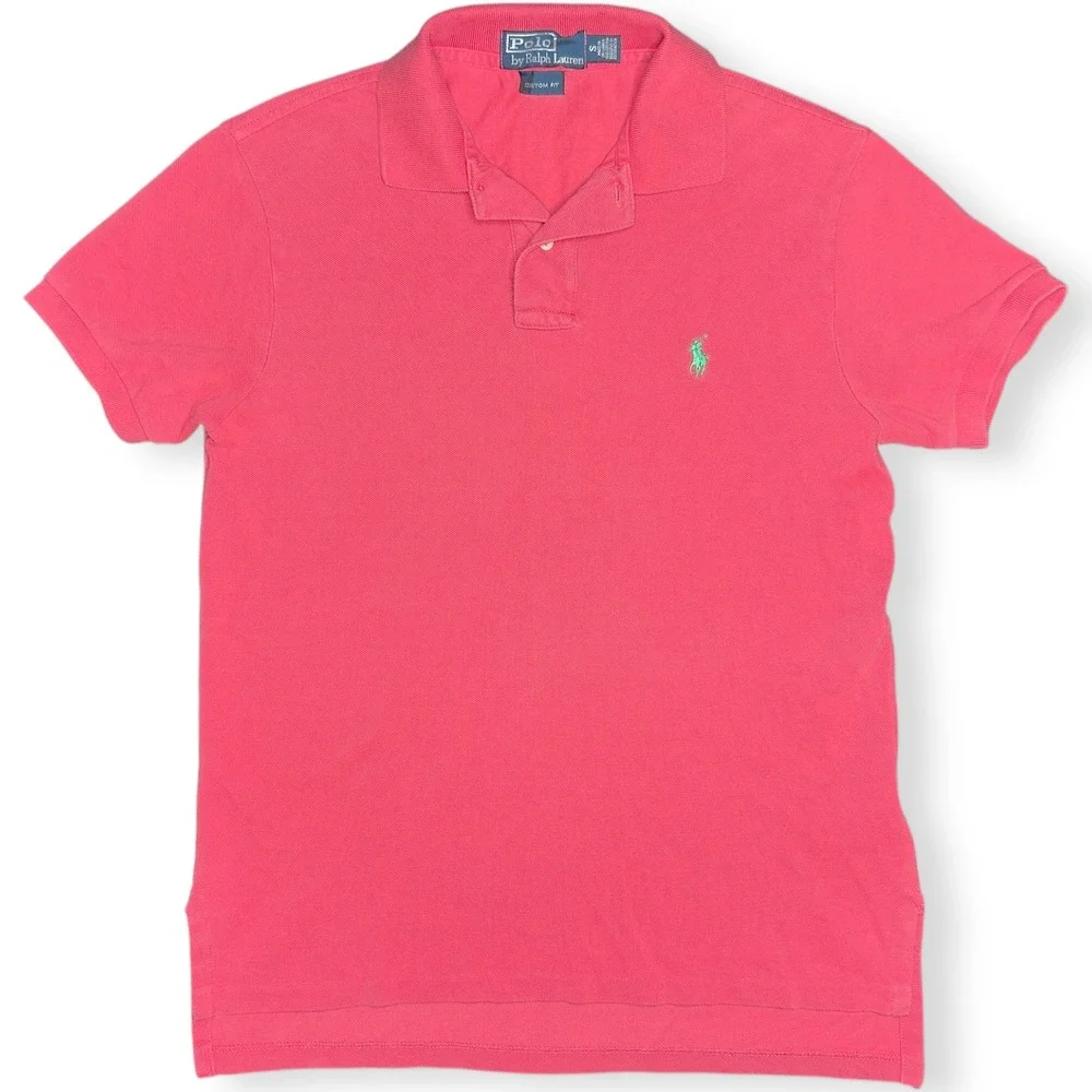 Polo‎ Ralph Lauren Men's Small Pink Custom Fit Polo Shirt Green Pony 100% Cotton